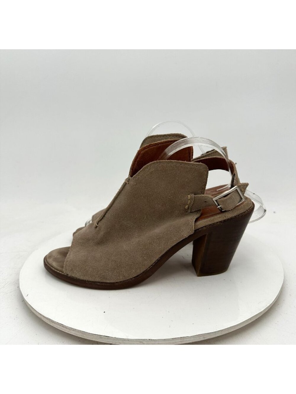 Frye Women Size 8.5B 3471343-ASH Grey Suede Peep Toe Slingback Block Heel Boot